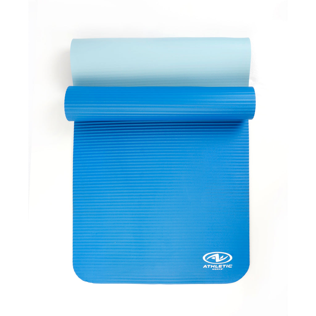 Two Tone Fitness Mat, 10Mm, 72Inx24In, Blue Color, NBR Foam, with Carry Strap