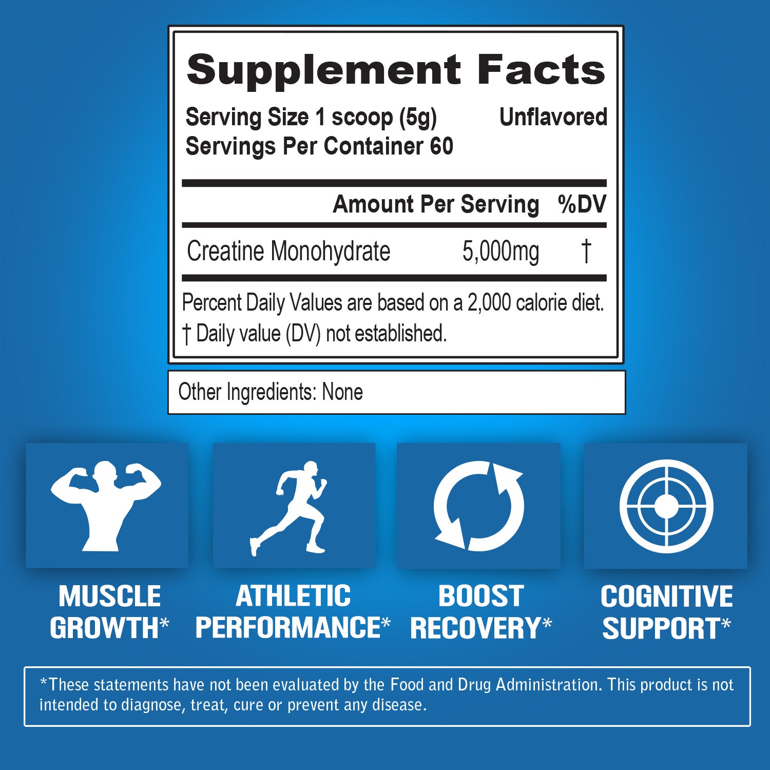 Creatine 5000 - Supports Faster Recovery, Lean Muscle Growth & Performance - Pre & Post Workout Powder - 5000Mg Pure Creatine Monohydrate per Serving - 60 Servings - Unflavored